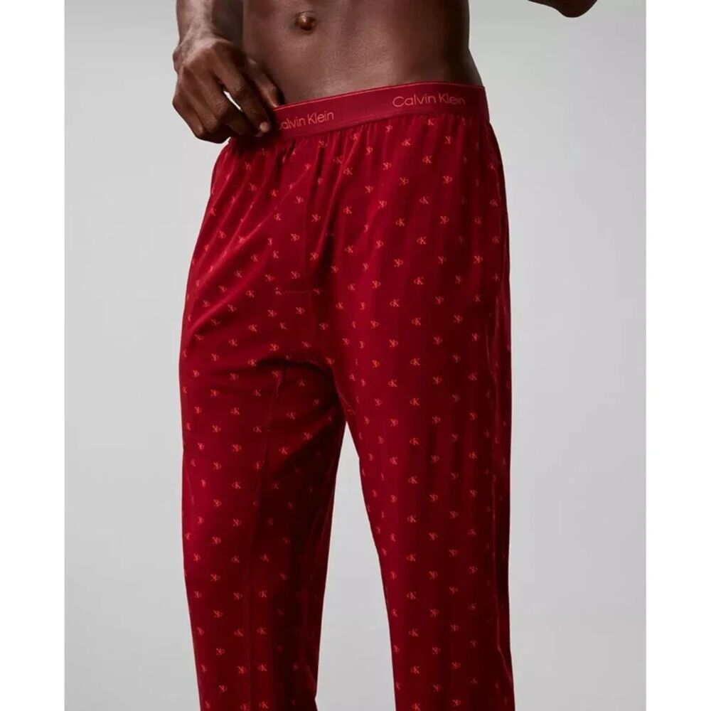 CALVIN KLEIN Pajama Pants Mens Medium Maroon Diamond Logo Sleep Comfort PJs